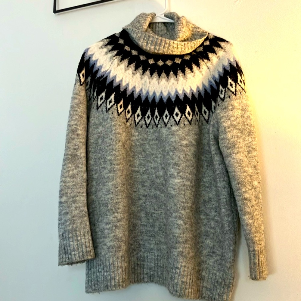 COPY - Aspen Fair Isle Wool Blend Grey Cozy Knit Turtleneck Sweater